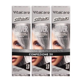 Vitalcare | Vivid - Colorazione Semipermanente Professionale, Tinta Colorante Capelli, Durata Fino a 20 Lavaggi, Capelli Morbidi, Idratati e Luminosi, Argento, 3 x 100 ml