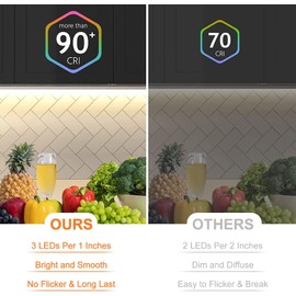 VST LED Strip Lights Warm White 120LEDs/M 1000Lm/M 9.6W/M CRI 90+ LED Tape Light 12V Cuttable Connectable Dimmable LED Strips for Indoor Cabinet ETL-Listed (3000K-16.4FT & Power Supply Touch Switch)