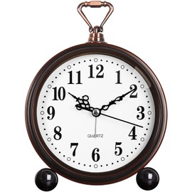 RODH Battery Alarm Clock,Night Light,Vintage Hangable Super Silent Non Ticking Analog Table Clock for Bedroom Bedside, Desk,Shelf