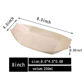 Sanxian - Disposable Wood Boat Plates/Dishes (100, 8''Long×3.9''Wide×0.8''High)