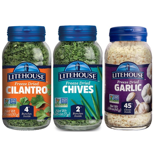 Litehouse Freeze-Dried Herbs Cilantro, Chives, Garlic, 3-Pack