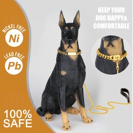 LuxLife Cuban Link Dog Collar Gold Chain Dog Collar 10mm with Secure Snap, Bell & Dog Tag Stainless Steel Metal Dog Chain Collars for Puppy Small Medium Large Dogs (14")