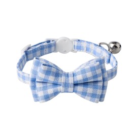 AIITLE Breakaway Cat Collar with Cute Bow Tie and Bell, Detachable Adjustable Safety Collars for Girl Cats and Boy Cats, Kittens, Puppy, Soft Stylish Plaid Patterns Cat Collars,Blue