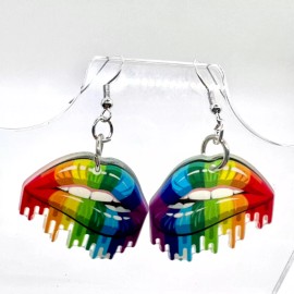 Handmade Rainbow Lips Earrings - Pride Earrings - Mouth Earrings - Teeth Earrings