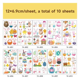 10Pcs Temporary Tattoos Stickers, Cute Easter Bunny Egg Chick Rabbit Baskets Design Waterproof Fake Body Tattoos,Temporary Tattoo Stickers for Women Party Decorations Supplies Set(Easter)