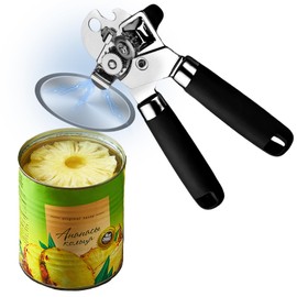 Can Opener Manual with Magnet, Stainless Steel Heavy Duty Handheld Strong Can Opener with Soft Touch Handle, Kitchen Tool Accessories, Can Openers with Multifunctional Bottle Opener（Black）