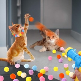 AIERSA Cat Toys Interactive for Indoor Cats,100pcs Pom Pom Balls with Launcher Set, Kitten Toys for Cats Self Play,Cute Cat Ball Toy for Cat Enrichment