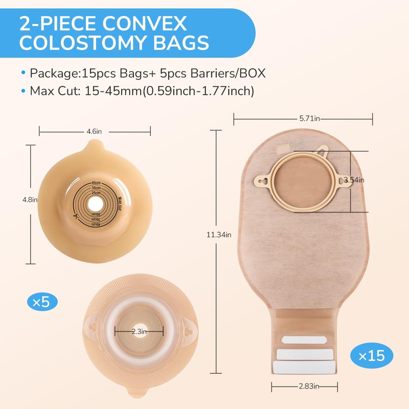 Heagimed 20 PCS Colostomy Bags, Two Piece Drainable Convex Ostomy