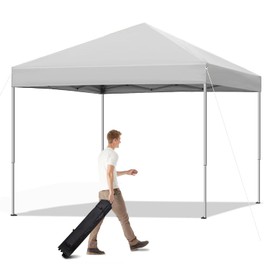 10x10 Pop Up Canopy Tent, Outdoor Canopy for Patio with Roller Bag, 3 Adjustable Heights, Outdoor Tent Canopy for Backyard/Bench/Garden,White