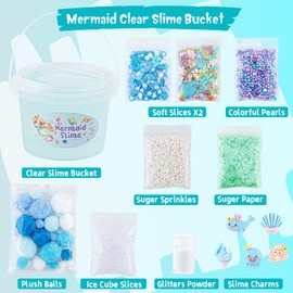 Okaybee 10 FL OZ Mermaid Slime Kit, Blue Clear Slime Set, Schleim Kinder for Age 8-12, Glimmer Crunchy Schleim Set Includes 9 Packs of Slime Add-ins, Schleim Sensory Toys, Birthday Hallowmas Gift