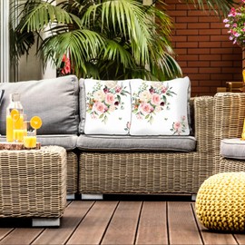 Betadistor Set of 2 Cushion Covers 45x45 cm White with Flowers Print Decorative Throw Pillow Covers Square Cushion Case Home Decor Pillowcases for Couch Sofa Living Room Bed, Flowers, 502-0028