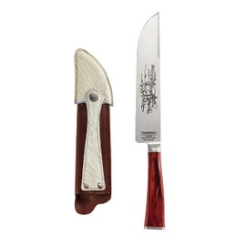 Tramontina Churrasco Gaucho Forged Style Knives, 7-Inch High-Carbon Stainless Steel Knife with Leather Sheath, Red Polywood Handle