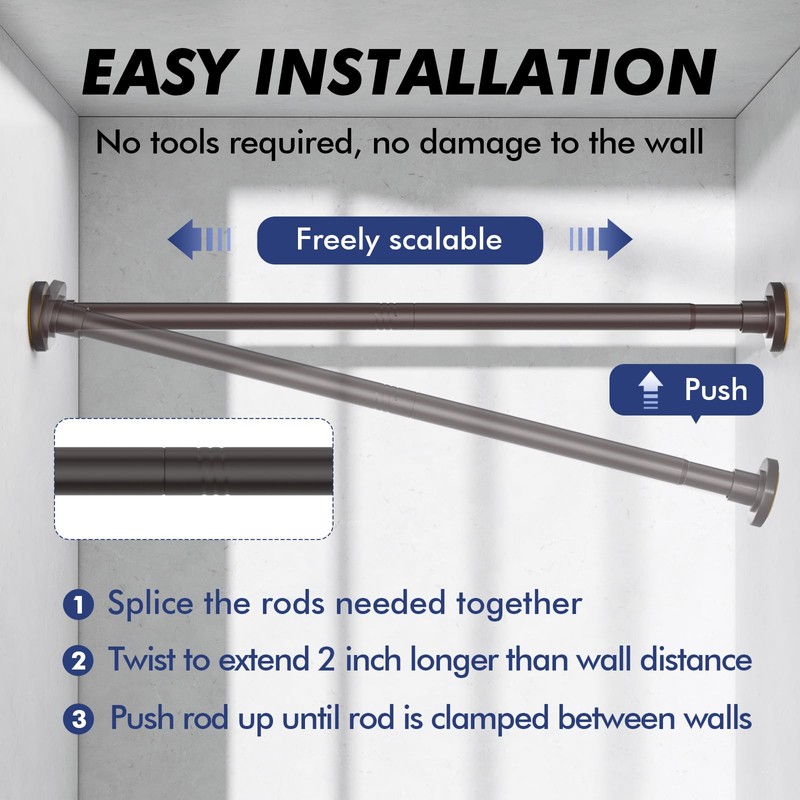 Ycinadou Bronze Shower Curtain Rod Tension 30 to 80 Inch,1