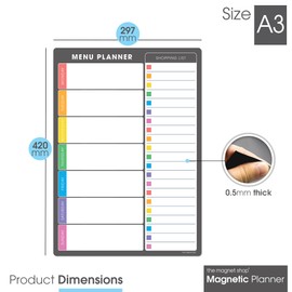 The Magnet Shop A4 Weekly Menu Planner - Dry Erase Meal Planner, Whiteboard and Shopping List for Your Home, Kitchen, Fridge and Family - with 4 Dry Wipe Pens and Eraser (Grey with Coloured Tabs, A3)