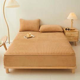 LweiPsqLin Quilted Flannel Fitted Sheets,Soft Flannel Fleece Mattress Top- Suitable for Fall and Winter,Fitted Deep Pocket Up to 15''. (Yellow, Twin)