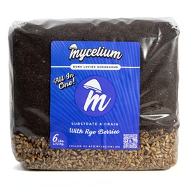 Mycelium's Superior Dung-Loving Mushroom Substrate & Rye Berries Mix - 6LB All-in-One Premium Coir, Vermiculite & Gypsum Formula, Pre-Sterilized & Ready for Easy Home Cultivation