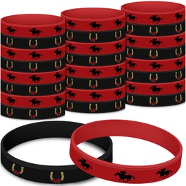 Syhood 50 Pieces Horse Party Silicone Bracelet Horse Red Rose Bracelets Horse Party Favors Derby Day Rubber Wristband for Horse Racing Western Cowboy Themed Party Wedding Birthday Decorations