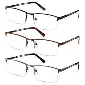 OENEYE 3 Pack Blue Light Blocking Reading Glasses for Men Stylish Metal Frame Readers with Comfort Spring Hinges