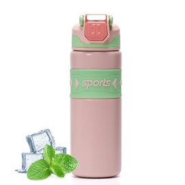 pluseight Insulated Water Bottle with Straw Lid, 20 oz Stainless Steel Vacuum Metal Bottle, Leak Proof, Flip Lid, Carry Handle for Gym, Travel, Sports (Pink)