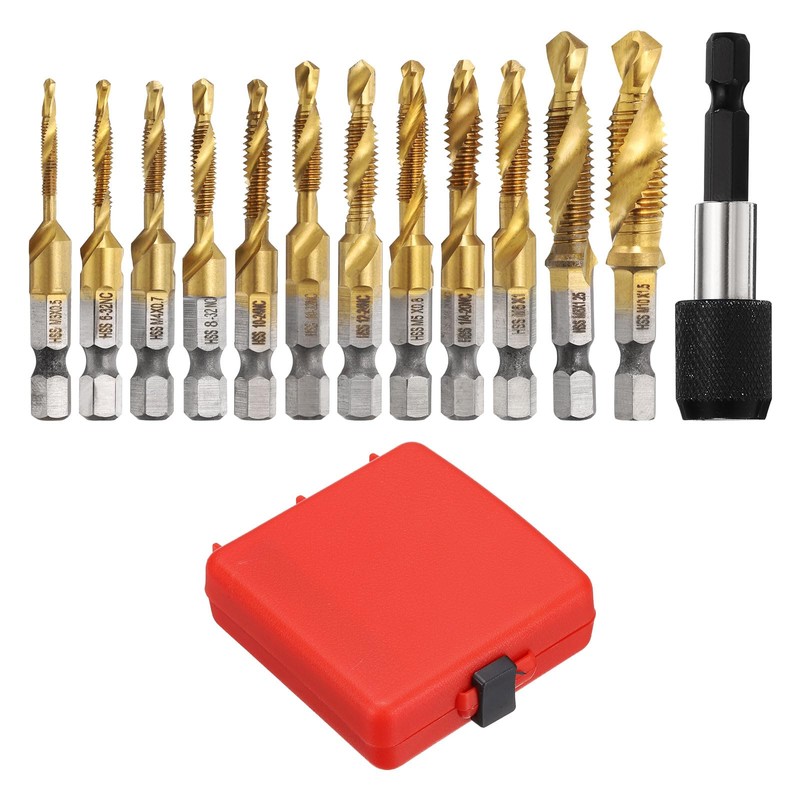 sourcing map 13pcs Combination Drill Tap Bit Set, SAE 6-32NC