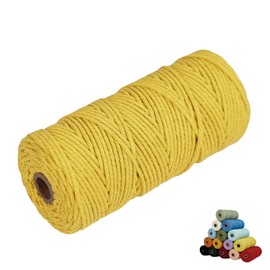 Macrame Cord, 3mm x 109Yards,Colorful Cotton Cord,Natural Cotton Macrame Rope for Wall Hanging & Boho Decorations, Plant Hangers,Crafts Cord for DIY,Knitting,Lemon Yellow