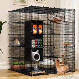 YITAHOME 5-Tier Cat Cage Indoor Large, Cats Enclosure with Storage Cube DIY Outdoor Metal Cat Playpen with Hammock for 1-4 Cats Cat Kennel Catio