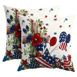 aportt 4th of July Memorial Day Patriotic Pillow Covers 18X18 Inch Flowers Cross American Stars Stripes Decorative Pillow Cases Independence Day Throw Pillows Set of 2 Home Decor for Sofa Couch