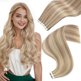 Easyouth Blonde Human Hair Tape in Extensions Ash Blonde Highlights Bleach Blonde Hair Extensions Tape in Real Human Hair Extensions Blonde Highlight Tape Hair Extensions Human Hair 22Inch 20pcs 50g