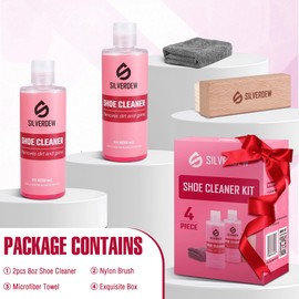 SILVERDEW 4PCS Shoe Cleaning Kit, Shoe Cleaner 8oz *2 Bottles, Sneaker Cleaner, Nylon Brushes & Microfiber Towel for Sneaker, Leather, Mesh & Canvas, Pink
