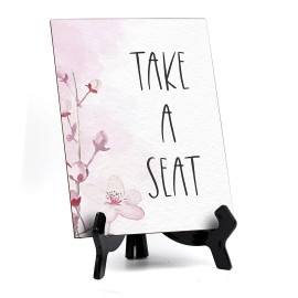 Signs ByLITA Take A Seat Table Sign with Easel, Floral Vine Design (6 x 8")