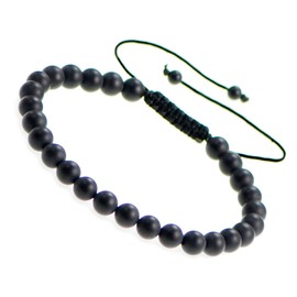 AD Beads 6mm Natural Gemstone Bracelets Healing Power Crystal Macrame Adjustable 7-9 Inch (Matte Black Onyx)