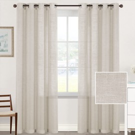 Tenger Home Natural Linen Curtains, Transparent Curtains, Voile Curtains, Living Room, Semi-Transparent Linen Curtain with Ruffle Tape, Linen Curtains, Living Room, Set of 2 (Linen Colour, W 120 x H