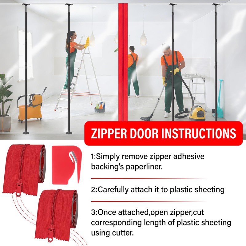 10FT Dust Barrier Poles Kit,Spring Retractable Zipper Wall Poles for
