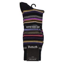 Pantherella Men's Quakers Multi-Stripe Merino Wool Black Socks M