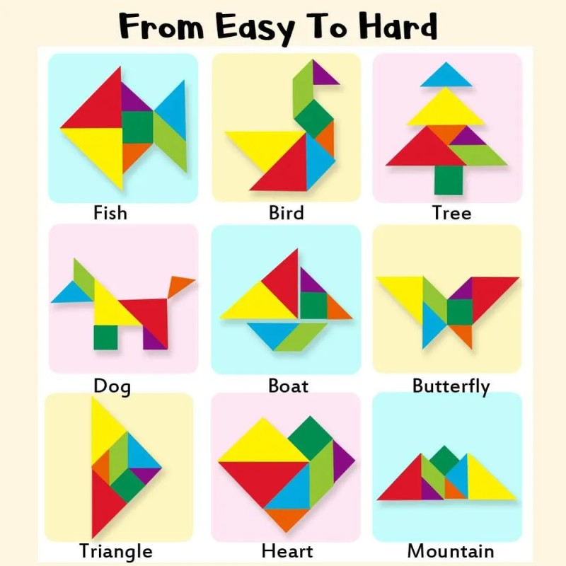 Beestech Libro De Rompecabezas De Madera Tangram, Juegos De