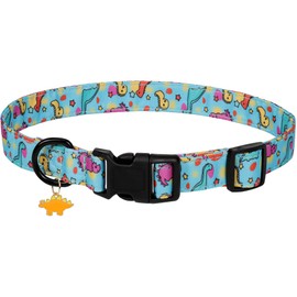 Adjustable Soft Polyester Dog Collar: Featuring a Cute and Adorable Special Design, Perfect for Small, Medium, & Large Dogs. Durable, Comfortable, and Ideal for Everyday Use Blue Dinosaur Small