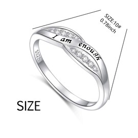 FLYOW I am Enough Rings 925 Sterling Silver CZ Inspirational Ring Encouragement Jewelry Gift for Women Teen Girls Ring Size 5-10 (5)