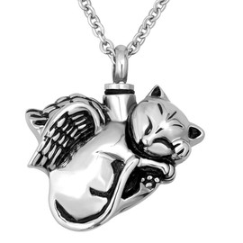 GMXLin Cat Cremation Jewelry Urn Necklace for Pet Ashes Holder Men Women Memorial Keepsake Pendant with Stainless Steel Chain Funnel