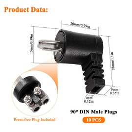 KUOQIY 10 Pieces 90 Degree 2-Pin DIN Speaker Plug, 2-Pin Hi-Fi Speaker Cable Plugs with Screw Connection and Kink Protection, with Screwdriver, for HiFi Speaker Devices