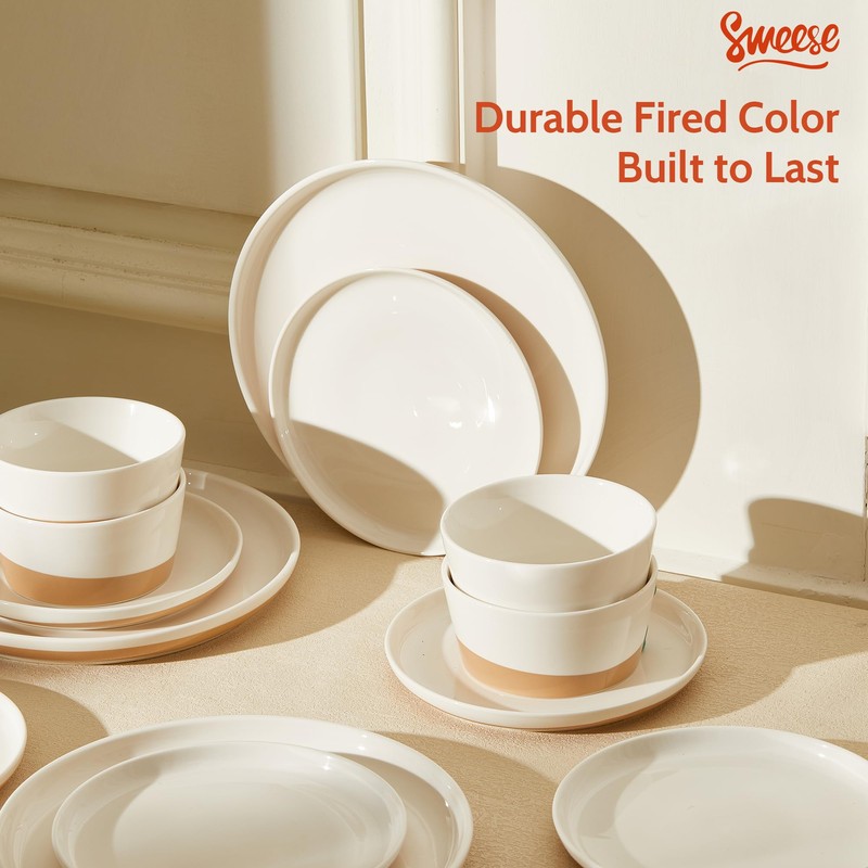 Sweese 18 Pieces Porcelain Dinnerware Set, Modern Dish Set for