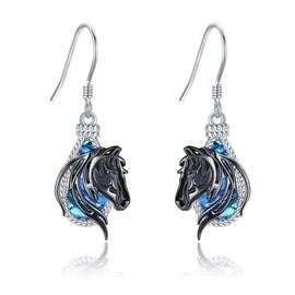 Horse Earrings 925 Sterling Silver Abalone Shell Horse Earrings Horse Jewellery Gift for Women, Sterling Silver, No Gemstone