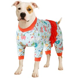 LovinPet Pijama para Pitbulls – Protección UV, camisa de recuperación postoperatoria, tela elástica de punto ligero, estampado de alpaca aqua, playera interior para vestidos de perro, naranja, M