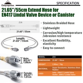 CAMPINGMOON 21.65-inch Multi-function Gas Hose for EN417 Lindal Valve Screw-on Type Canister and Device Z16