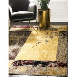 Unique Loom Barista Collection Modern Floral Vintage Botanical Beige Area Rug (5' 0 x 8' 0)
