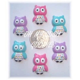 6PC HOOTIE PATOOTIE HOOT OWL PINK BLUE LAV FLATBACK RESINS 4 HAIRBOW BOW CENTER