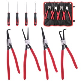 Rustark 8Pcs 13 Inch Snap Ring Pliers Heavy Duty Hook Tool Set Internal External Circlip Pliers Tool Kit Straight Bent Jaw Pliers for Automotive Ring Removal Retaining