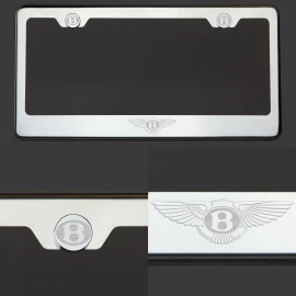 KA T304 Chrome Polished Bentley Logo Laser Etched Engraved license Plate Frame Tag