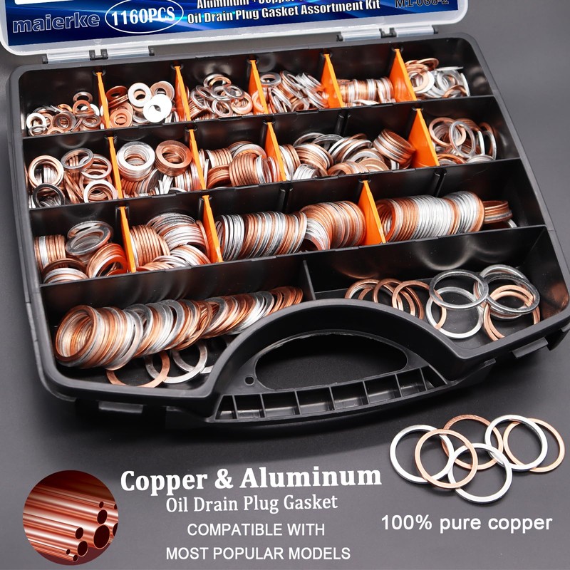 1160PCS Crush Washer Oil Drain Plug,18 Sizes Copper and Aluminum