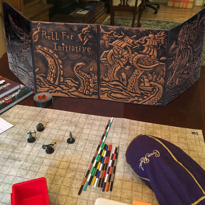 CZYY DND Dungeon Master Screen Four-Panel with Pockets, Faux Leather