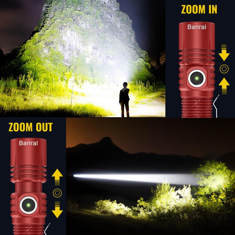 Banral Rechargeable Tactical Flashlights, High Lumens Small Mini USB-C LED